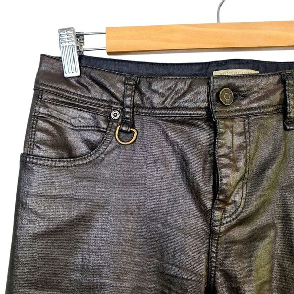 Burberry Britt Pants 28 Brown Waxed Skinny Ankle Low Rise Cuffed Trousers - Picture 2 of 13